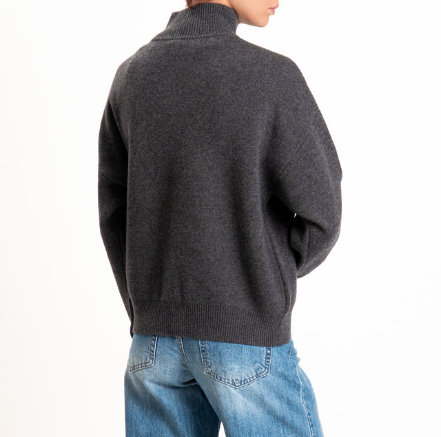 Tensione in-Cardigan 100% LANA SOFT con zip - antracite