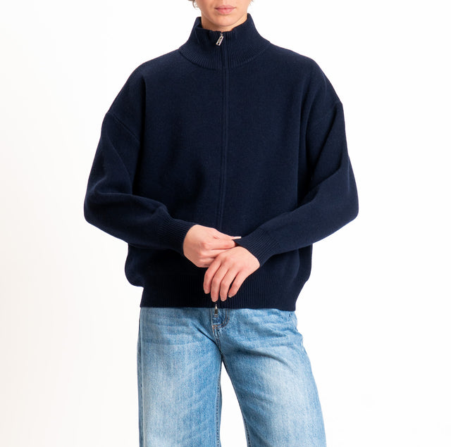 Tensione in-Cardigan 100% LANA SOFT con zip - blu