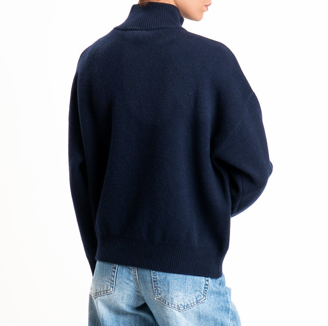 Tensione in-Cardigan 100% LANA SOFT con zip - blu
