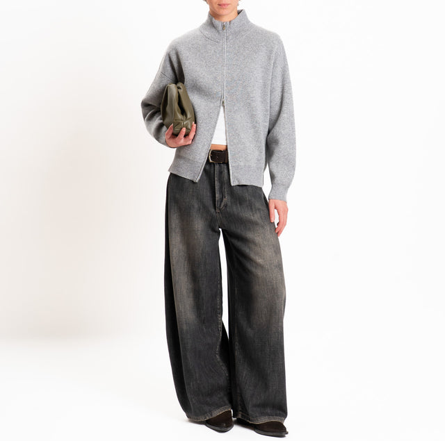 Tensione in-Cardigan 100% LANA SOFT con zip - grigio melange