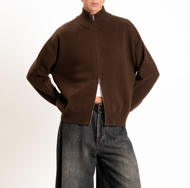 Tensione in-Cardigan 100% LANA SOFT con zip - moro