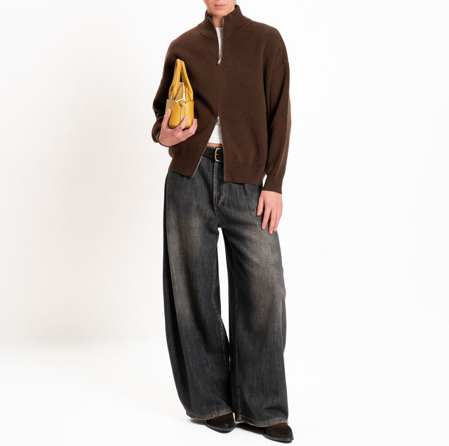 Tensione in-Cardigan 100% LANA SOFT con zip - moro