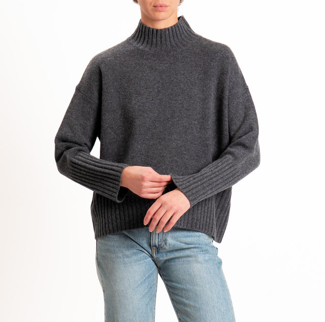 Tensione in-Maglia collo cratere 100% LANA SOFT - antracite