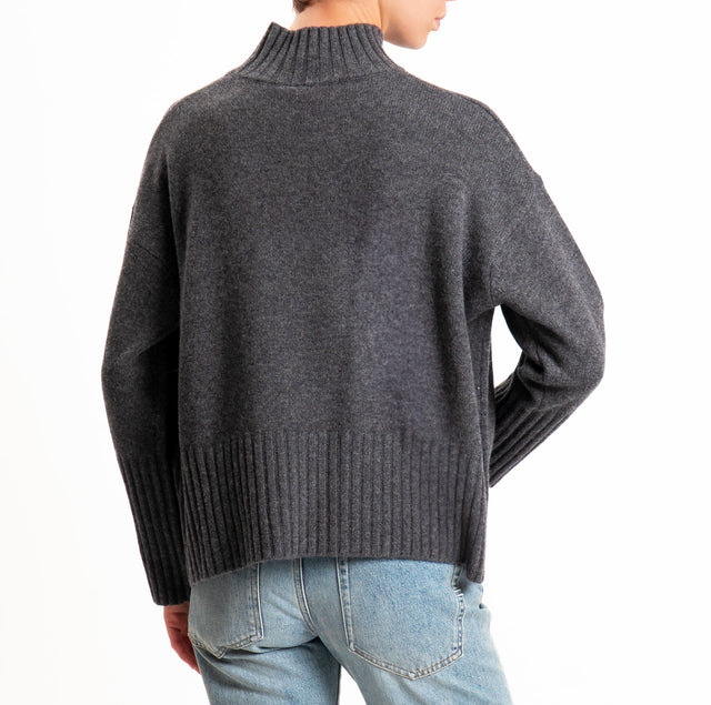 Tensione in-Maglia collo cratere 100% LANA SOFT - antracite