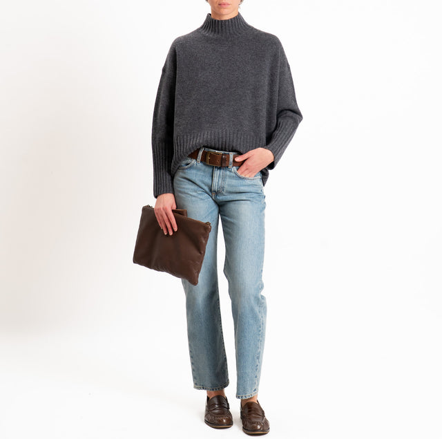 Tensione in-Maglia collo cratere 100% LANA SOFT - antracite
