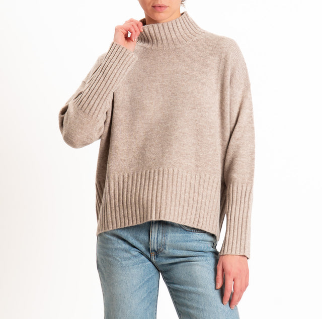 Tensione in-Maglia collo cratere 100% LANA SOFT - beige melange