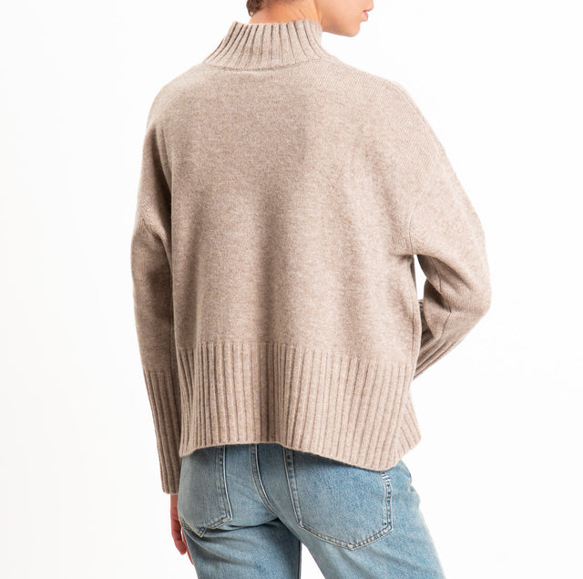 Tensione in-Maglia collo cratere 100% LANA SOFT - beige melange