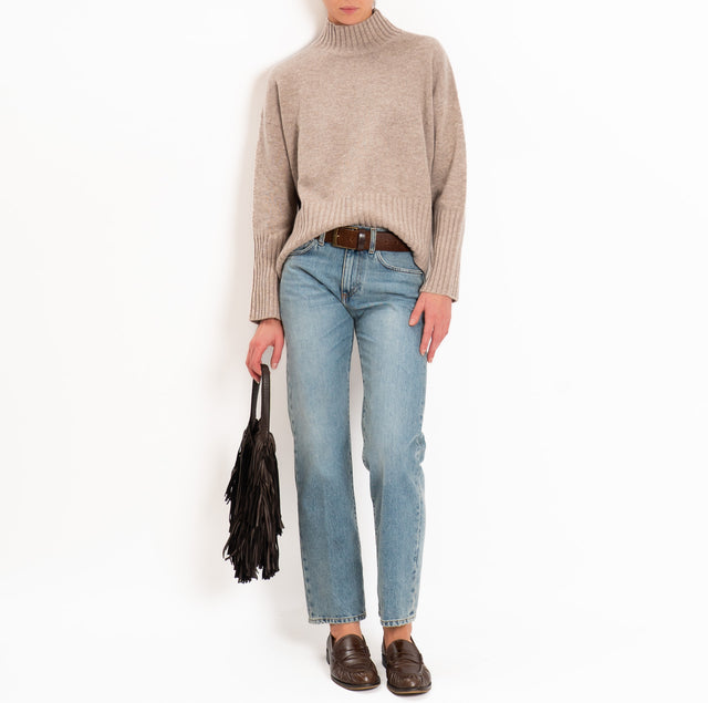 Tensione in-Maglia collo cratere 100% LANA SOFT - beige melange