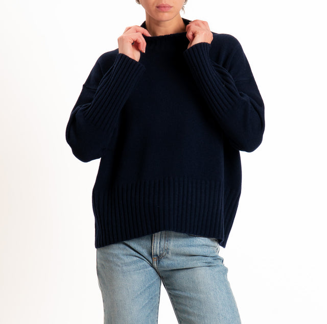 Tensione in-Maglia collo cratere 100% LANA SOFT - blu