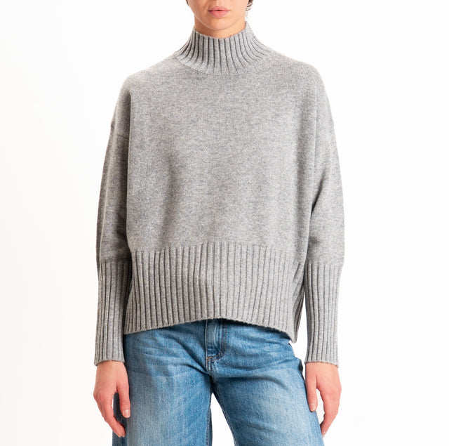 Tensione in-Maglia collo cratere 100% LANA SOFT - grigio melange