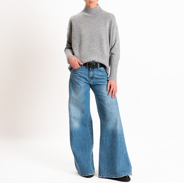Tensione in-Maglia collo cratere 100% LANA SOFT - grigio melange