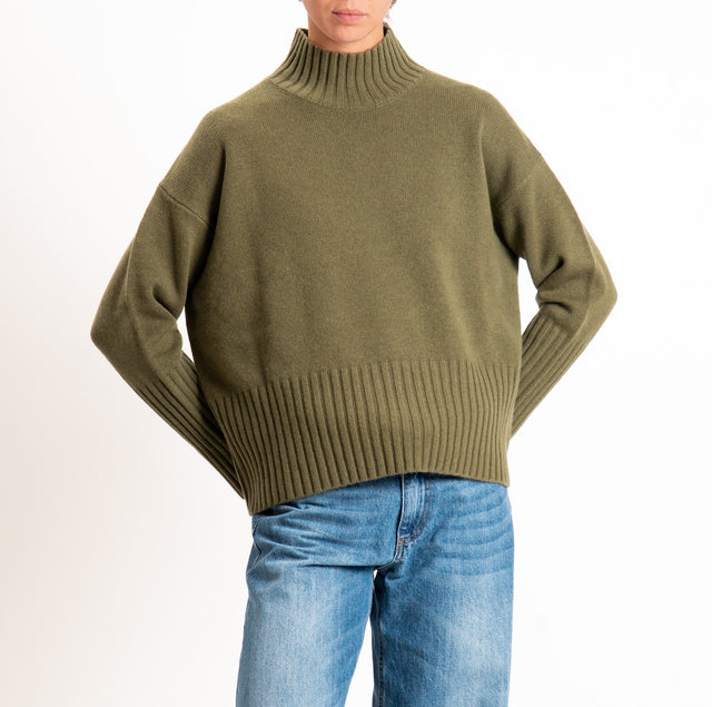 Tensione in-Maglia collo cratere 100% LANA SOFT - militare