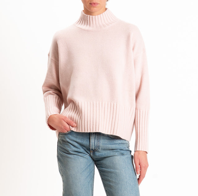 Tensione in-Maglia collo cratere 100% LANA SOFT - rosa