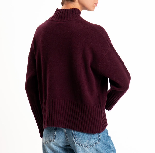 Tensione in-Maglia collo cratere 100% LANA SOFT - vino