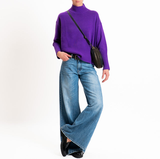 Tensione in-Maglia collo cratere 100% LANA SOFT - viola