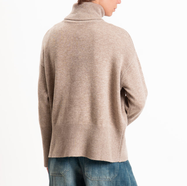 Tensione in-Maglia collo alto 100% LANA SOFT DOPPIO FILO - beige melange