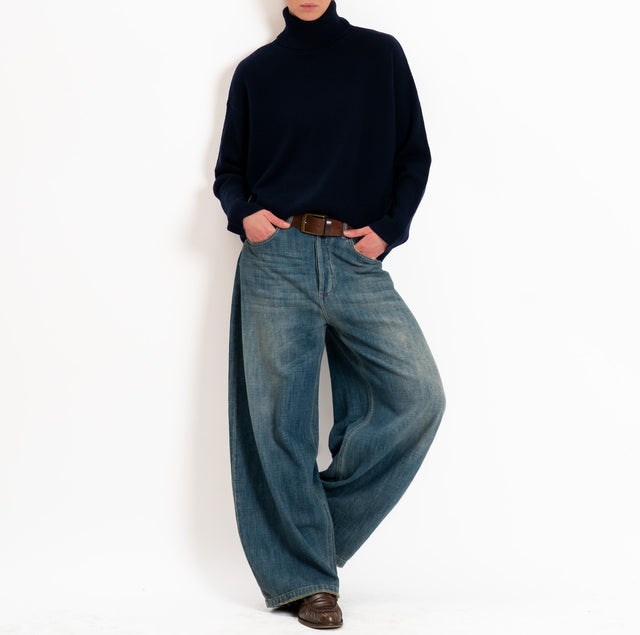 Tensione in-Maglia collo alto 100% LANA SOFT DOPPIO FILO - blu