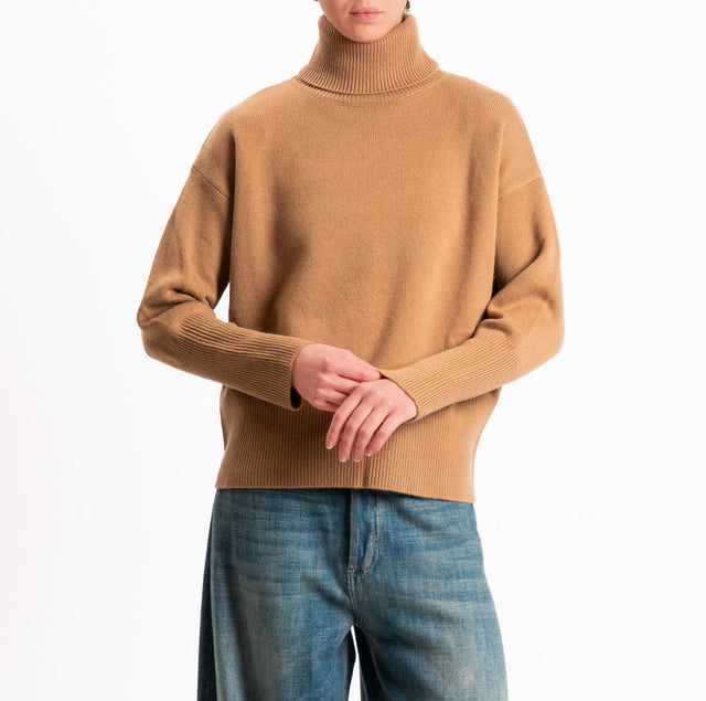 Tensione in-Maglia collo alto 100% LANA SOFT DOPPIO FILO - cammello