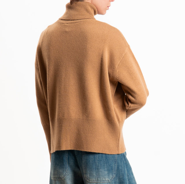 Tensione in-Maglia collo alto 100% LANA SOFT DOPPIO FILO - cammello