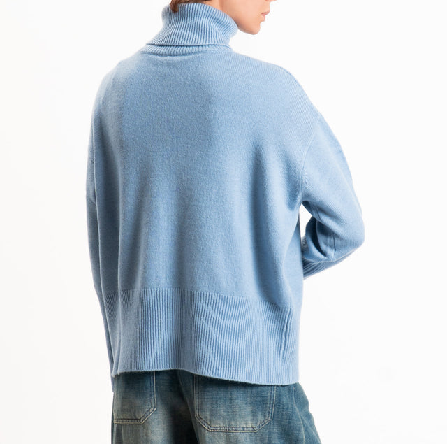 Tensione in-Maglia collo alto 100% LANA SOFT DOPPIO FILO - celeste