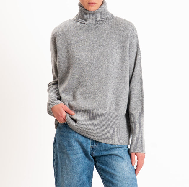 Tensione in-Maglia collo alto 100% LANA SOFT DOPPIO FILO - grigio melange