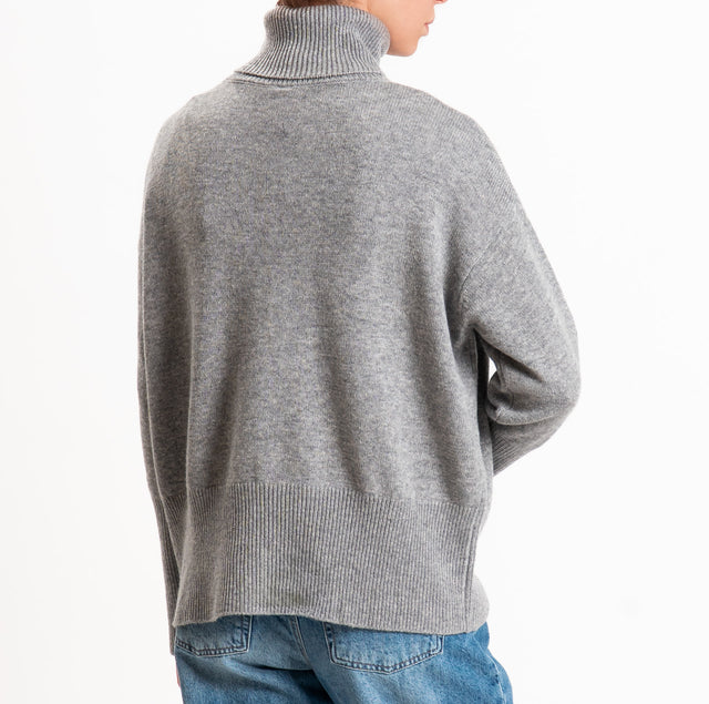 Tensione in-Maglia collo alto 100% LANA SOFT DOPPIO FILO - grigio melange