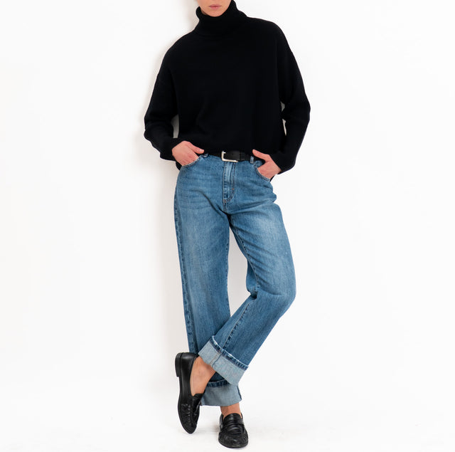 Tensione in-Maglia collo alto 100% LANA SOFT DOPPIO FILO - nero