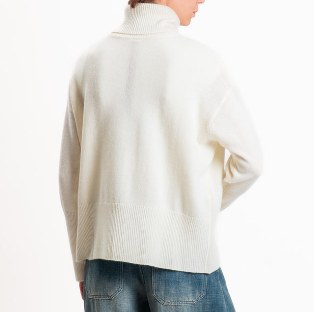 Tensione in-Maglia collo alto 100% LANA SOFT DOPPIO FILO - panna