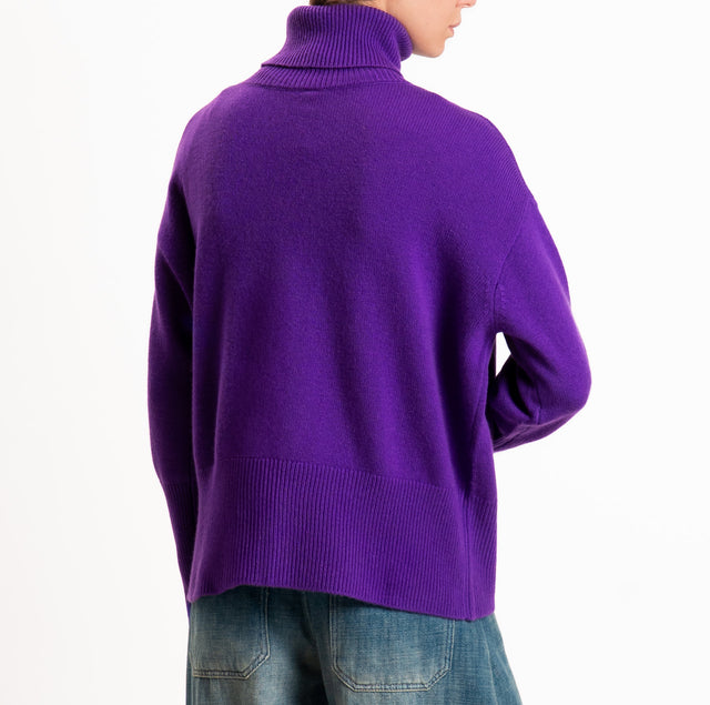 Tensione in-Maglia collo alto 100% LANA SOFT DOPPIO FILO - viola