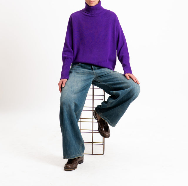 Tensione in-Maglia collo alto 100% LANA SOFT DOPPIO FILO - viola