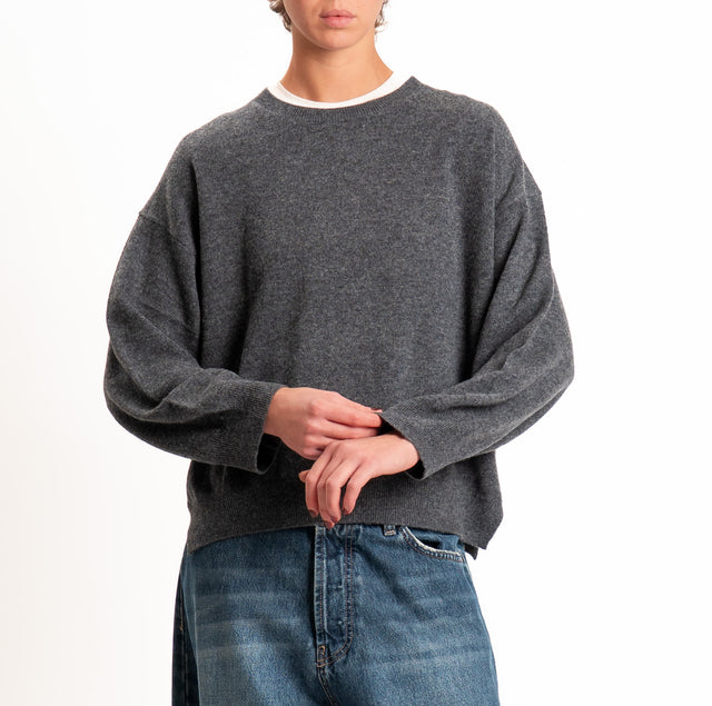 Tensione in-Maglia 100% LANA SOFT spacchi laterali - antracite