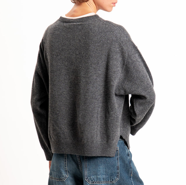 Tensione in-Maglia 100% LANA SOFT spacchi laterali - antracite