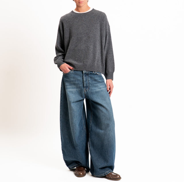 Tensione in-Maglia 100% LANA SOFT spacchi laterali - antracite