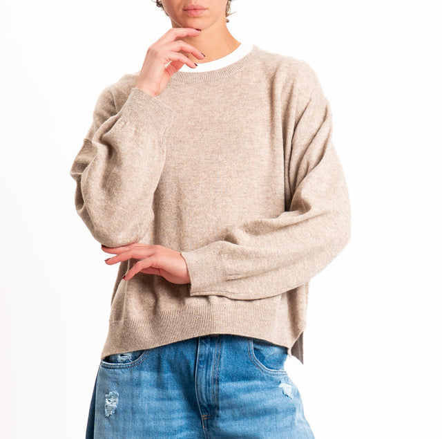 Tensione in-Maglia 100% LANA SOFT spacchi laterali - beige melange