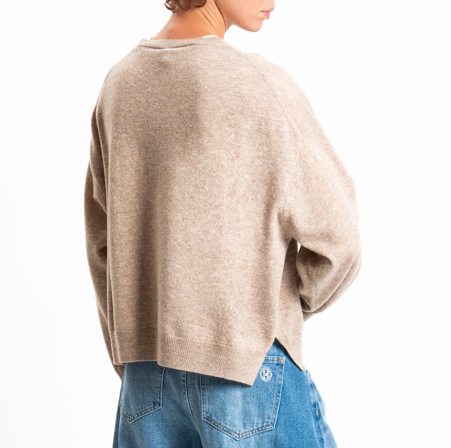 Tensione in-Maglia 100% LANA SOFT spacchi laterali - beige melange