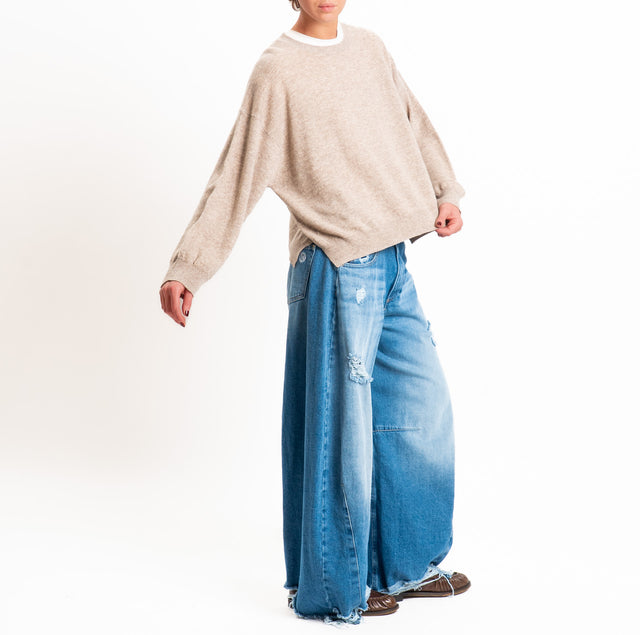 Tensione in-Maglia 100% LANA SOFT spacchi laterali - beige melange