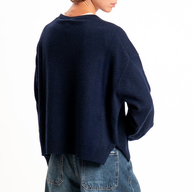 Tensione in-Maglia 100% LANA SOFT spacchi laterali - blu