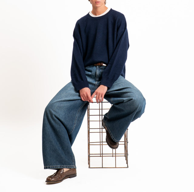 Tensione in-Maglia 100% LANA SOFT spacchi laterali - blu