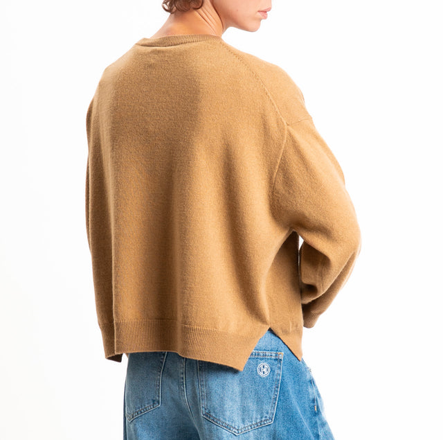 Tensione in-Maglia 100% LANA SOFT spacchi laterali - cammello