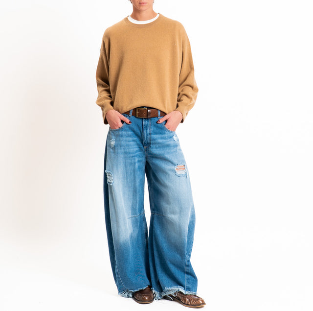 Tensione in-Maglia 100% LANA SOFT spacchi laterali - cammello
