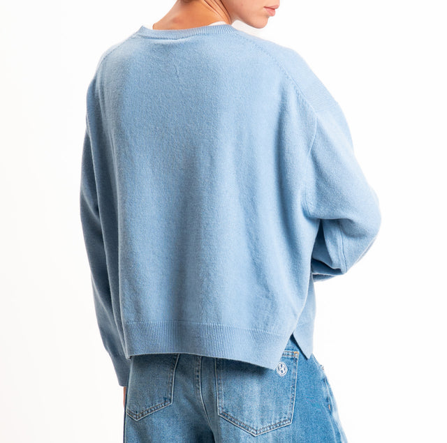 Tensione in-Maglia 100% LANA SOFT spacchi laterali - celeste