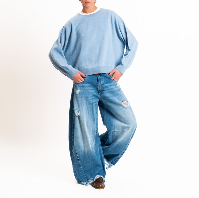 Tensione in-Maglia 100% LANA SOFT spacchi laterali - celeste