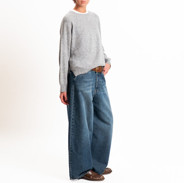 Tensione in-Maglia 100% LANA SOFT spacchi laterali - grigio melange