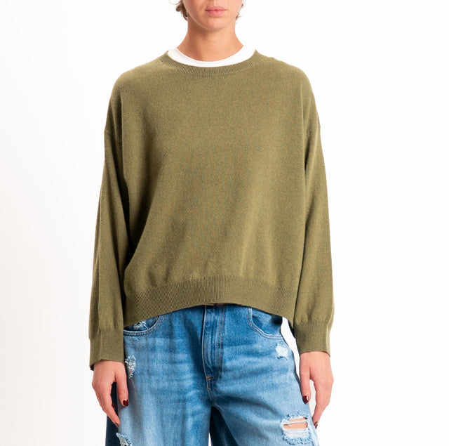 Tensione in-Maglia 100% LANA SOFT spacchi laterali - militare