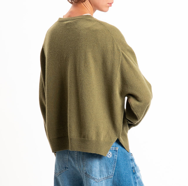 Tensione in-Maglia 100% LANA SOFT spacchi laterali - militare