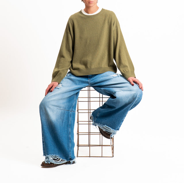 Tensione in-Maglia 100% LANA SOFT spacchi laterali - militare
