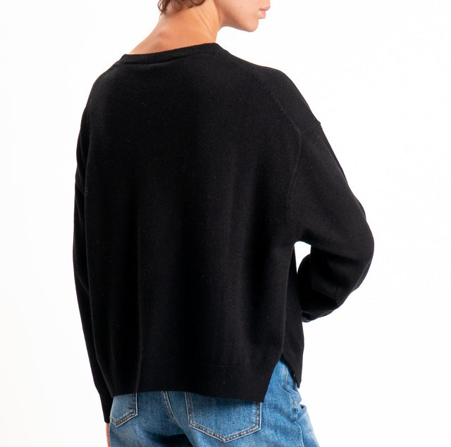 Tensione in-Maglia 100% LANA SOFT spacchi laterali - nero