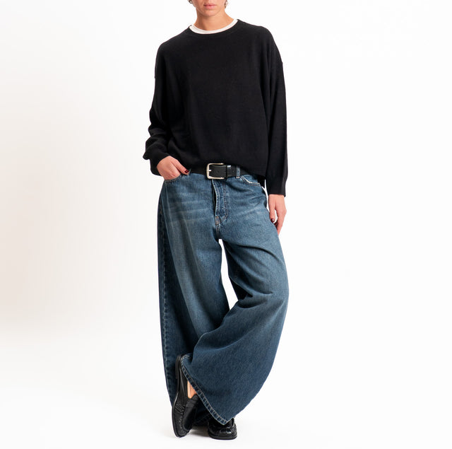 Tensione in-Maglia 100% LANA SOFT spacchi laterali - nero