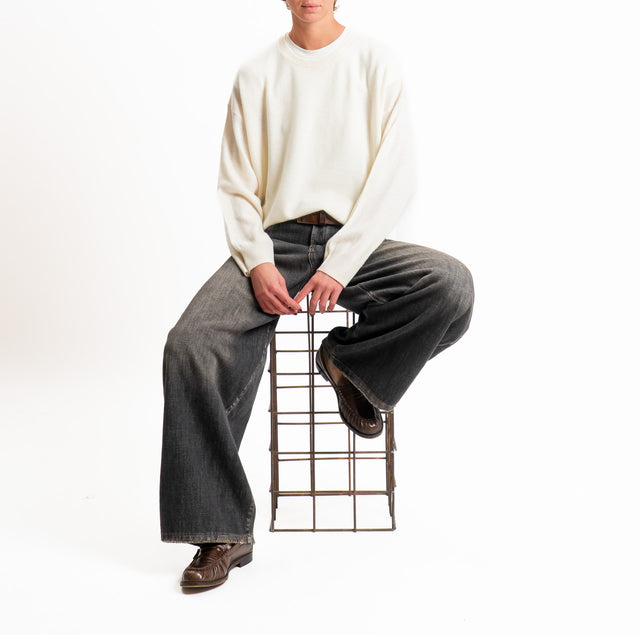 Tensione in-Maglia 100% LANA SOFT spacchi laterali - panna