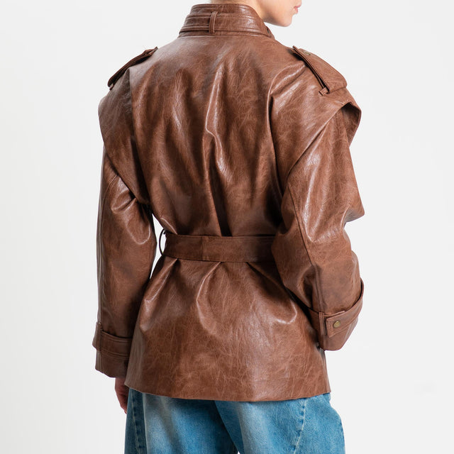Tensione in-Giacca similpelle invecchiata - tabacco